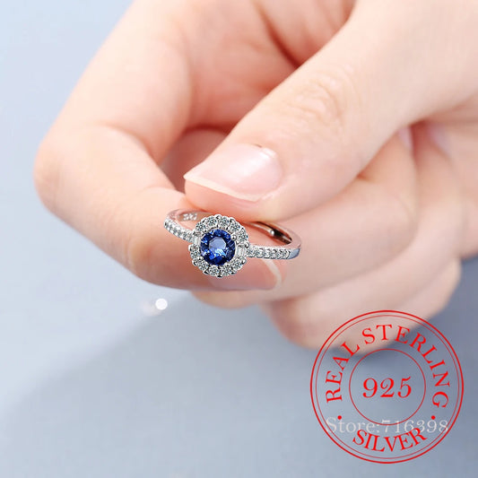 Justerbar Blå Safir Ring i 925 Sterling Sølv med Krystall Zircon