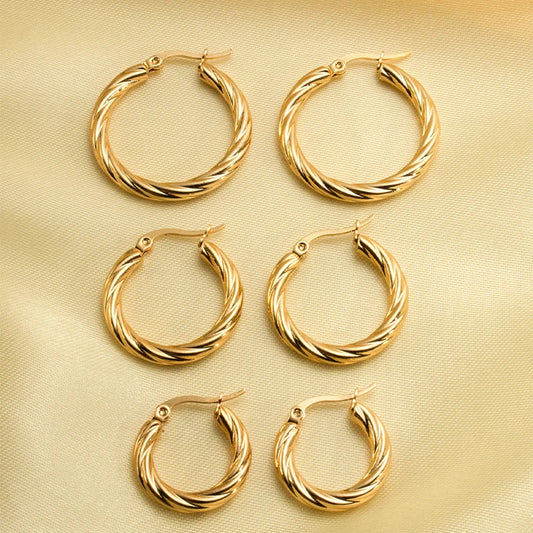 3 Par Vintage Gullbelagte Hoop Øredobber