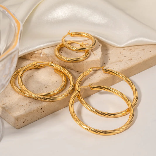 3 Par Vintage Gullbelagte Hoop Øredobber